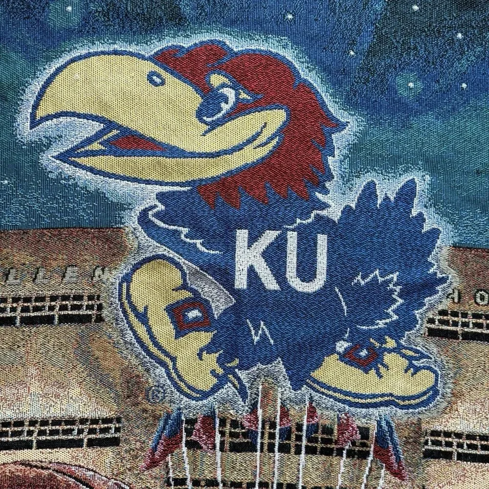 Vintage Kansas Jayhawks Basketball Allen Fieldhouse Tapestry Blanket Throw Fring